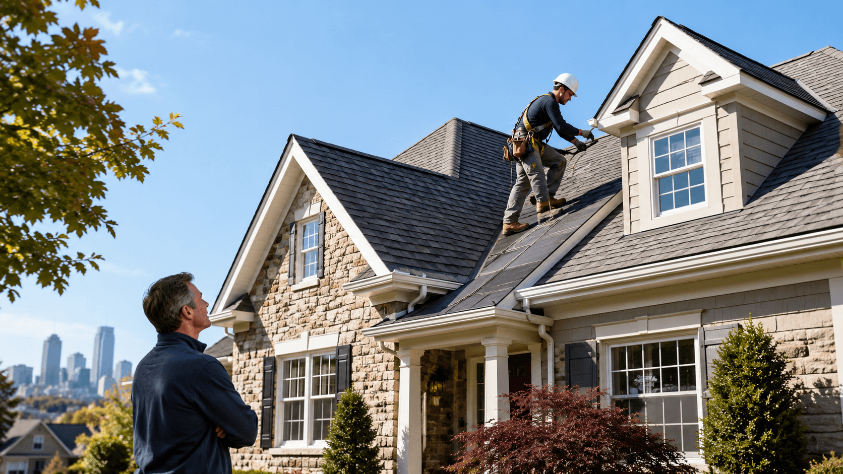 Man putting on shingles