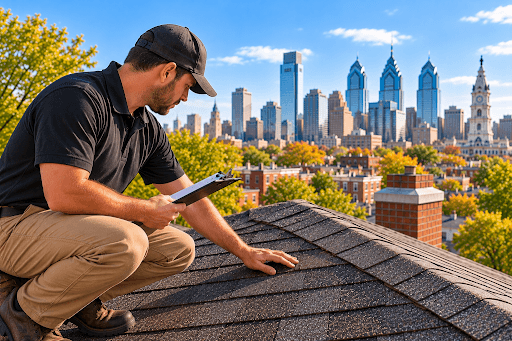Man putting on shingles