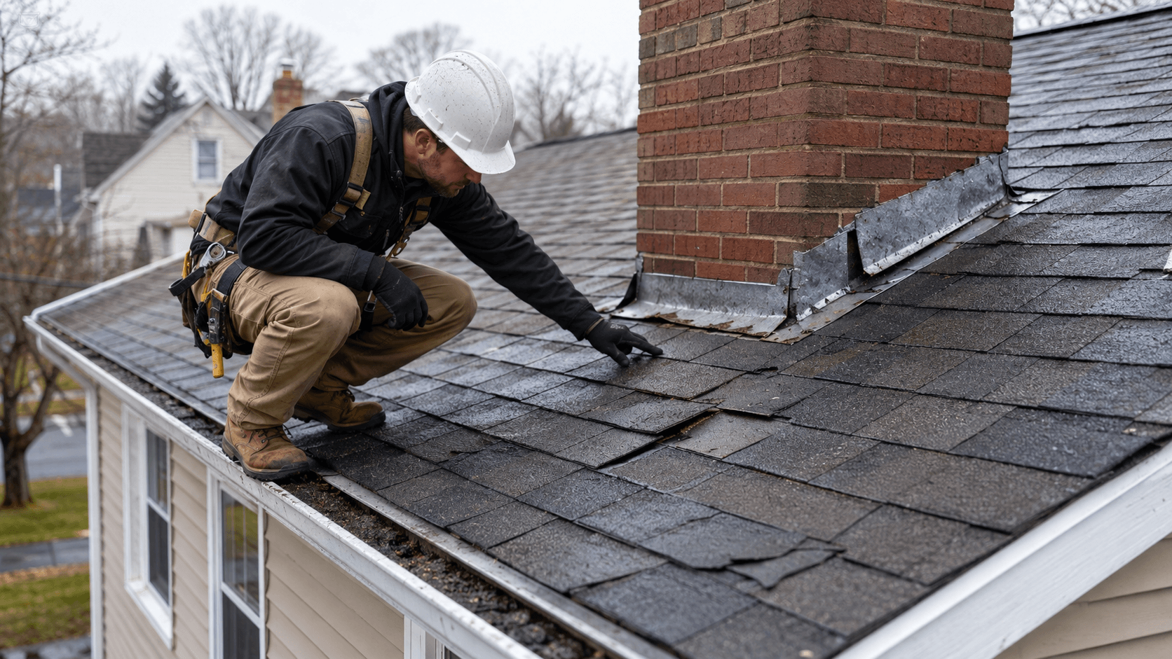 Man putting on shingles